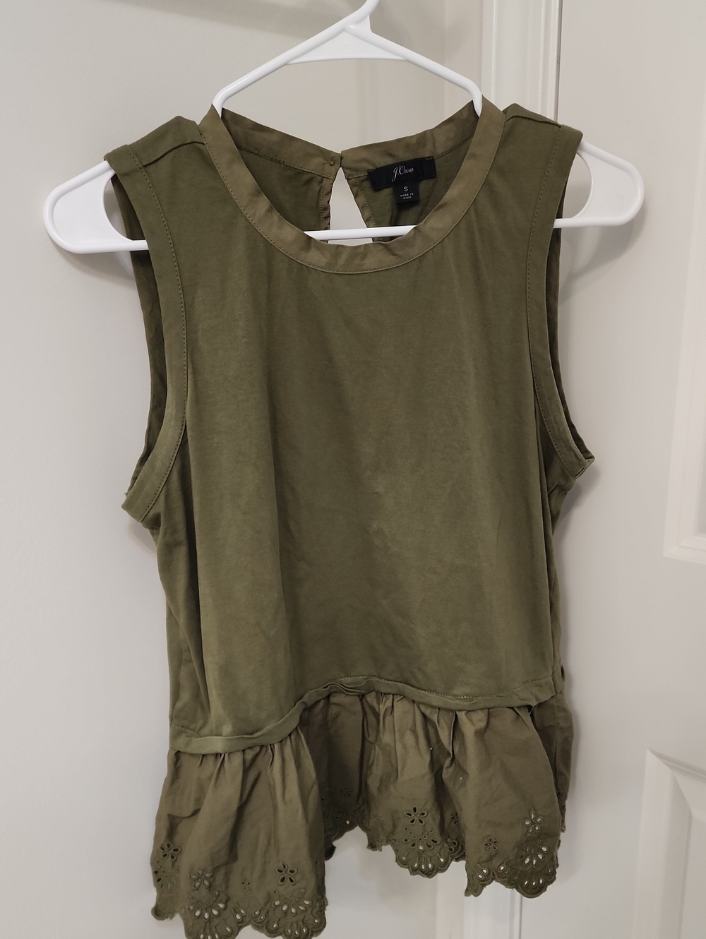 J. Crew Olive Sleeveless Mixed fabric Tank Top